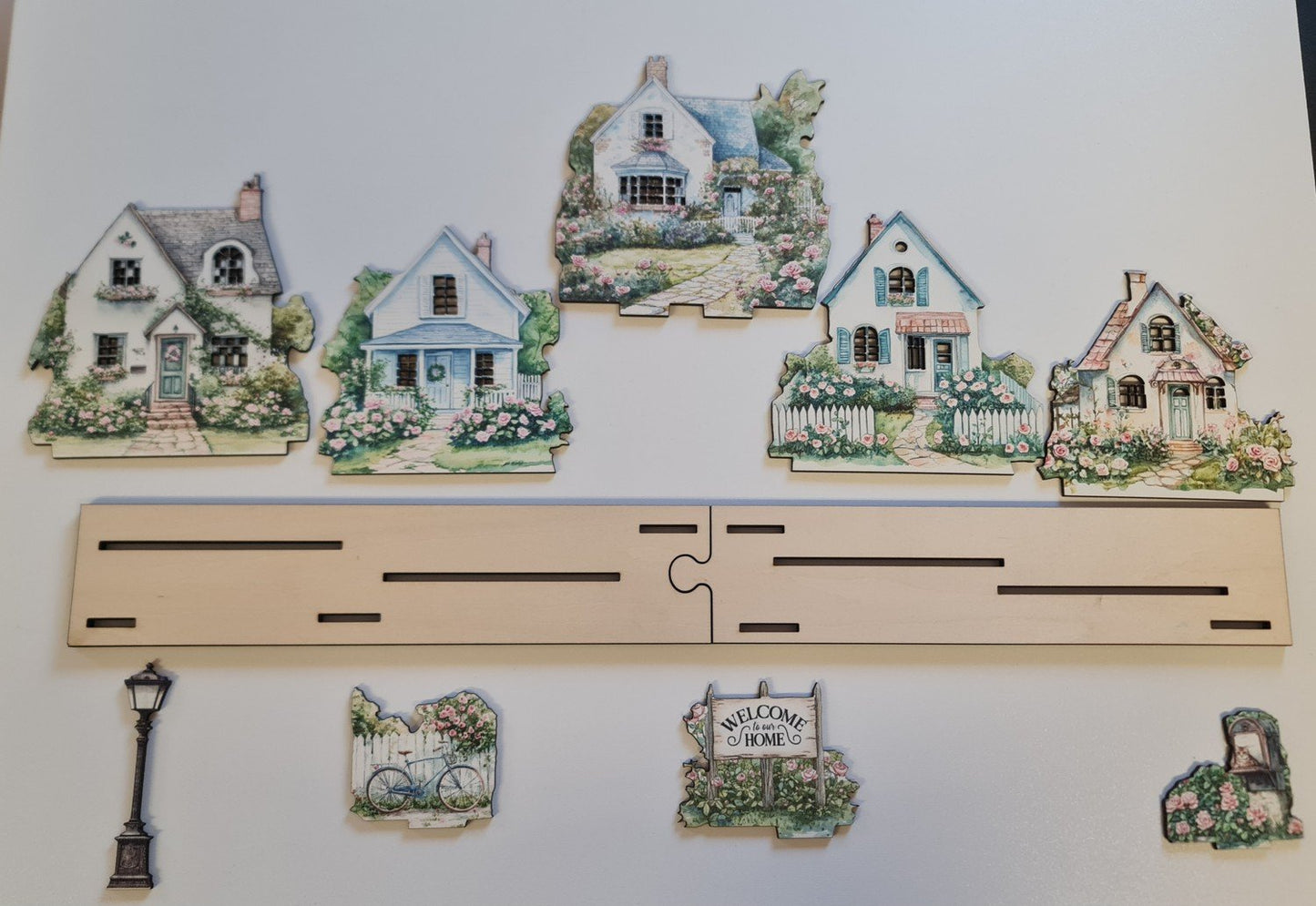 Rose Garden Cottage Mini Village Scene Placera LED-lampor för upplysta fönster
