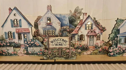 Rose Garden Cottage Mini Village Scene Placera LED-lampor för upplysta fönster