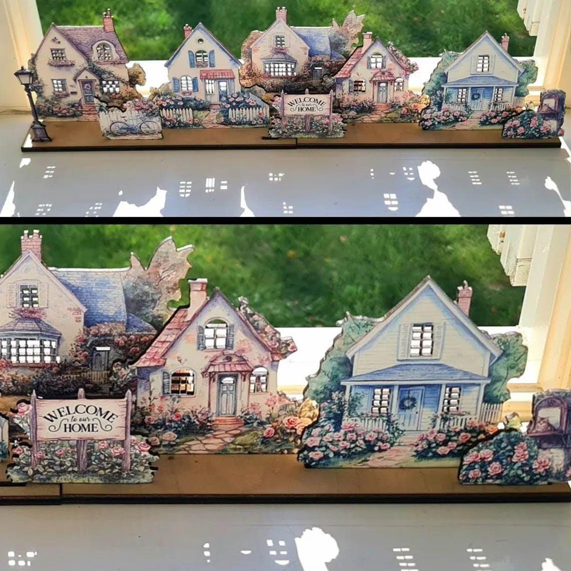 Rose Garden Cottage Mini Village Scene Placera LED-lampor för upplysta fönster
