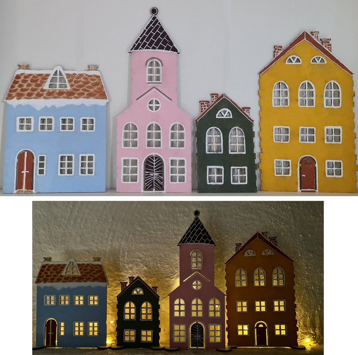 Set med 4 hus i vit MDF - Fristående möjlighet att måla själv - pyssel idé