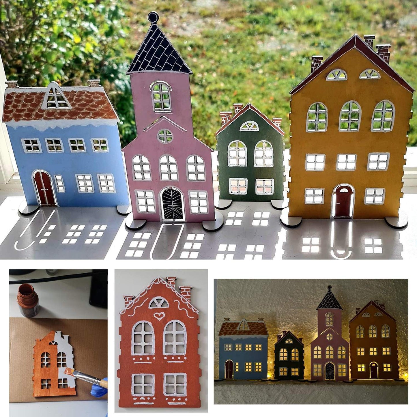 Set med 4 hus i vit MDF - Fristående möjlighet att måla själv - pyssel idé