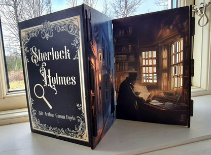 Sherlock Holmes Glow Book Scene 3D-bokkonst, hyllbelyst display för led-lampor,