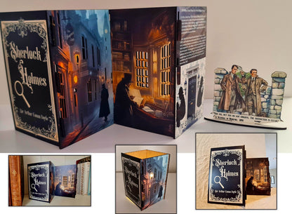 Sherlock Holmes Glow Book Scene 3D-bokkonst, hyllbelyst display för led-lampor,