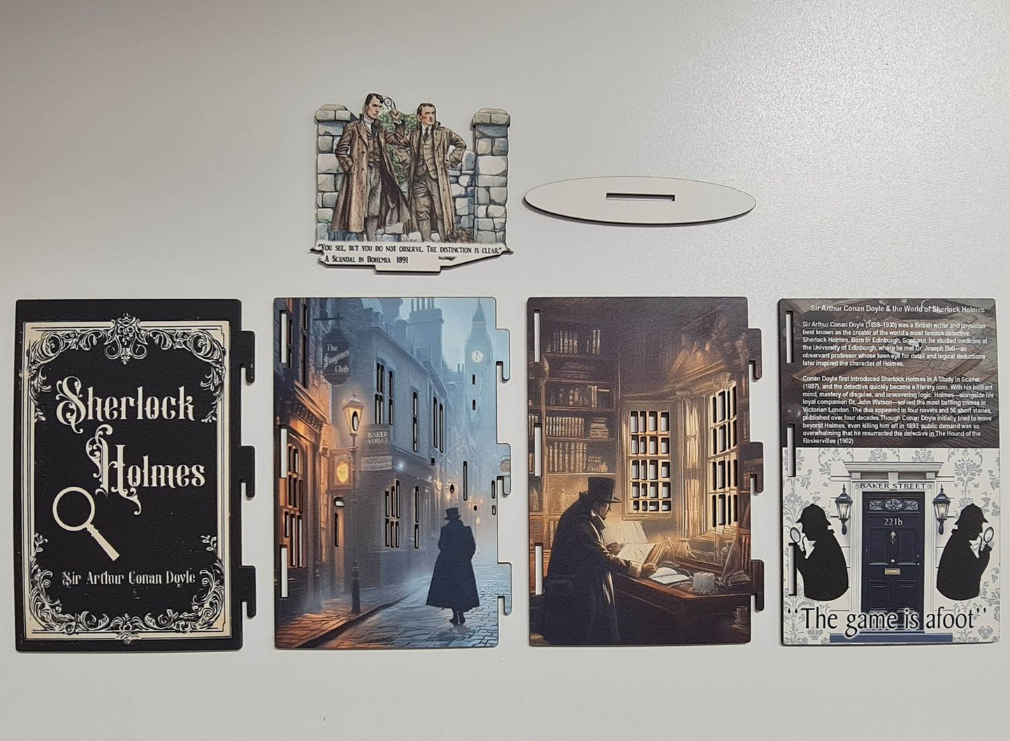 Sherlock Holmes Glow Book Scene 3D-bokkonst, hyllbelyst display för led-lampor,