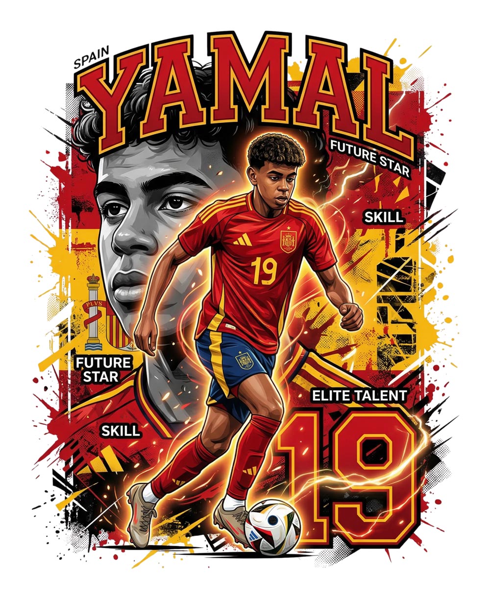 Spanien Yamal 19 T-shirt – Polyester Sporttröja med tryck fram & bak