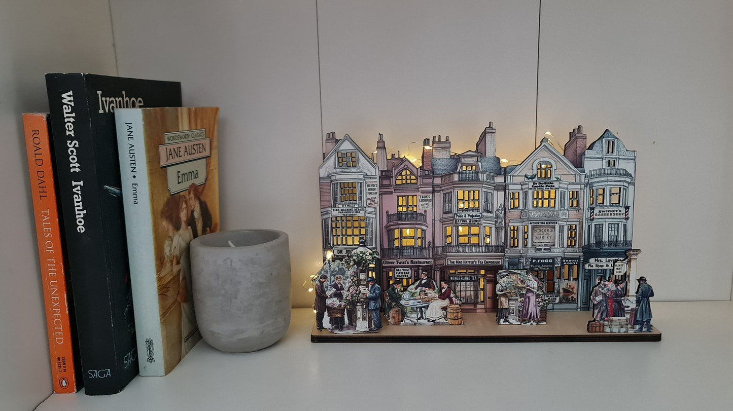 Story Street – En liten litterär High Street modell byscen Lägg till LED ljus