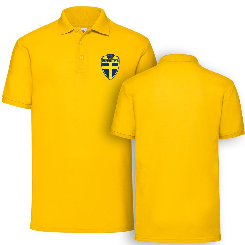 Sverige Pikétröja – Gul med Logotryck