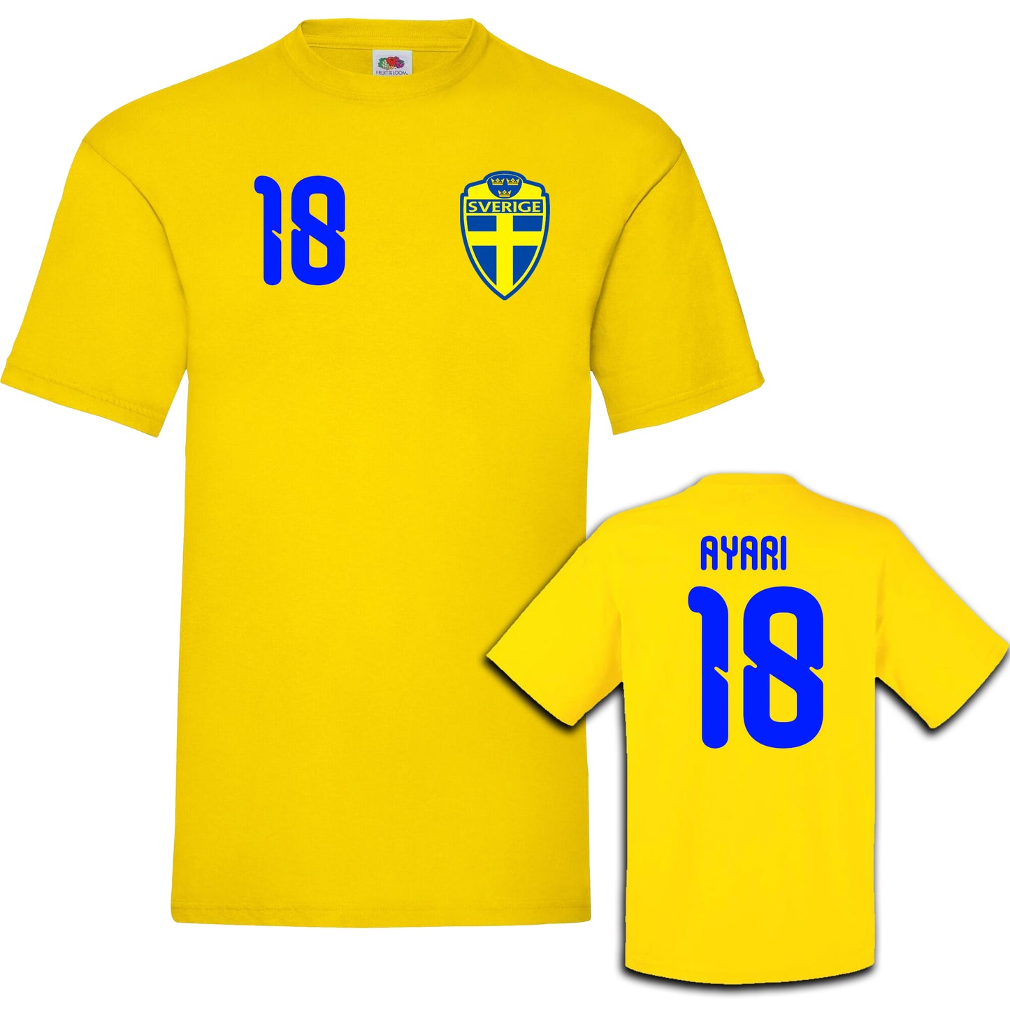  Sverige Ayari 18 T-shirt, Ayari tröja, Sverige supportertröja, Sverige fotbollströja, Sverige VM 2026, gul Sverige T-shirt, landslagströja Sverige, Ayari supportertröja, Sverige fotboll supporter, Ayari Sverige tröja barn och vuxen.