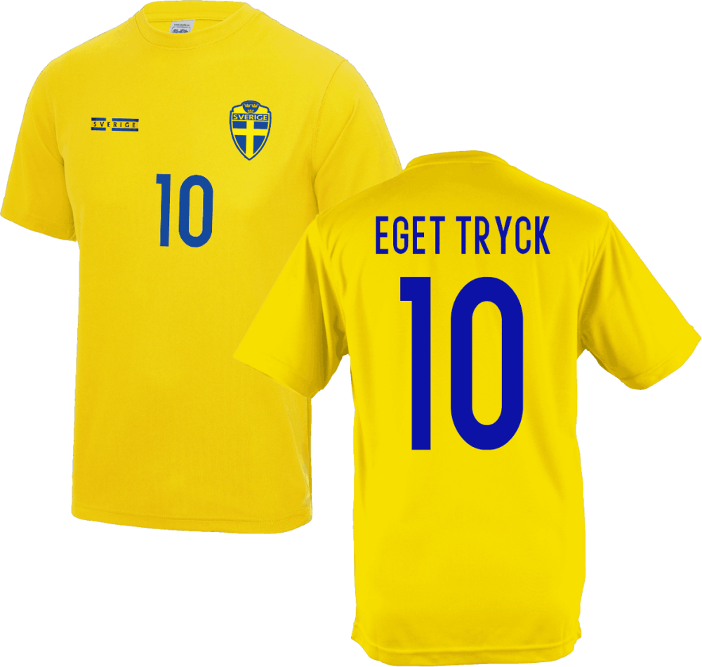 Yellow sports jersey with blue numbering and text on a white background