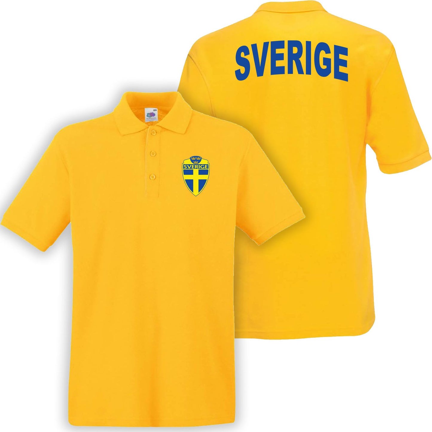 Sverige gul Piké tröja - Sverige logo tryck. Sweden T-shirt
