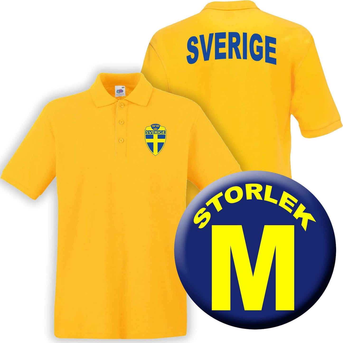 Sverige gul Piké tröja - Sverige logo tryck. Sweden T-shirt