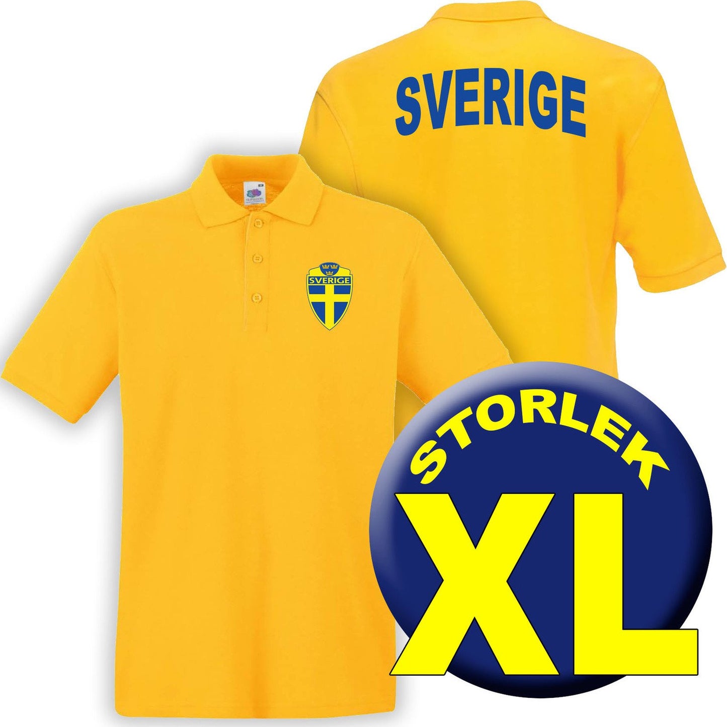 Sverige gul Piké tröja - Sverige logo tryck. Sweden T-shirt