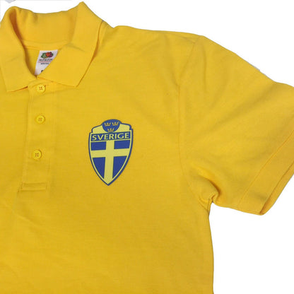 Sverige gul Piké tröja - Sverige logo tryck. Sweden T-shirt