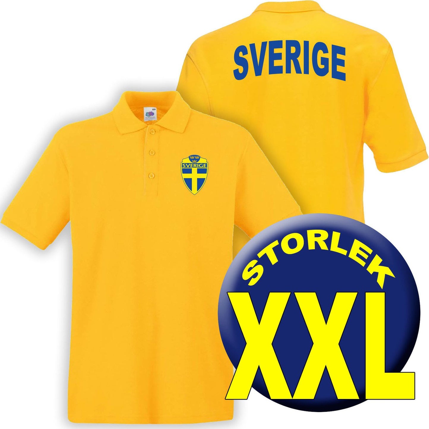 Sverige gul Piké tröja - Sverige logo tryck. Sweden T-shirt
