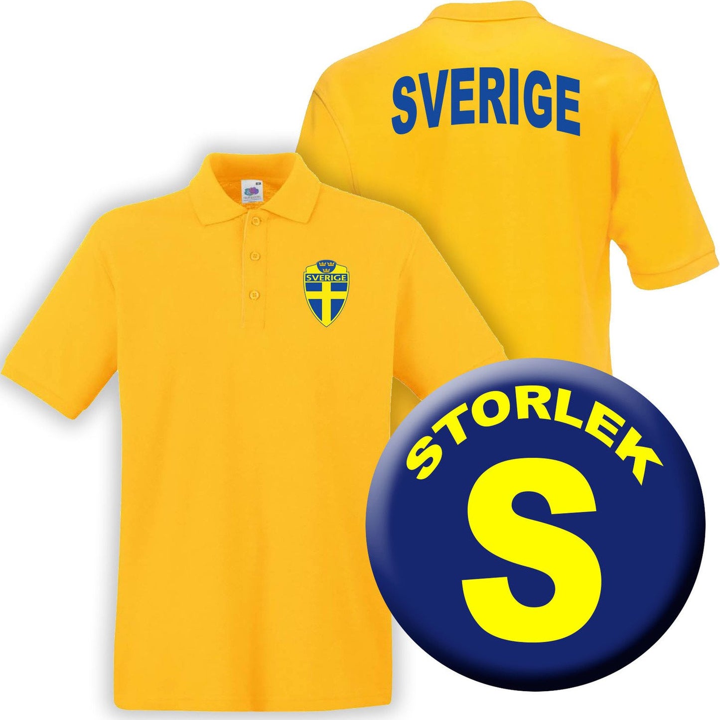 Sverige gul Piké tröja - Sverige logo tryck. Sweden T-shirt