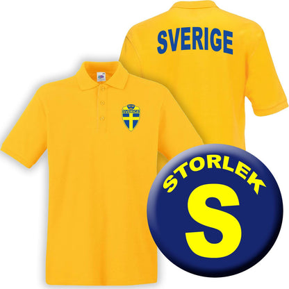 Sverige gul Piké tröja - Sverige logo tryck. Sweden T-shirt