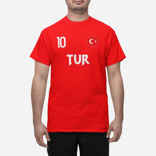 Turkiet landslag t-shirt i röd med TUR & 10 fotboll VM 2026