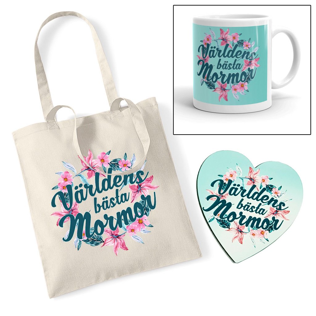 Världens bästa Mormor mugg underlägg & väska - tygkasse