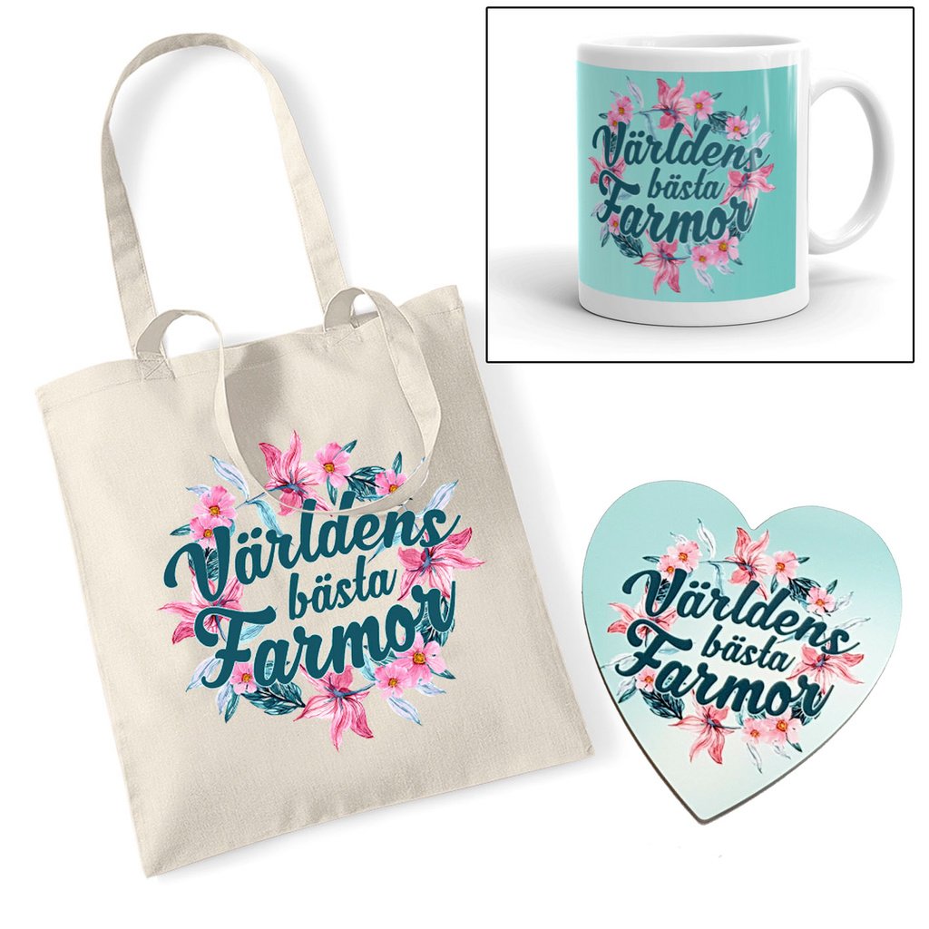 Världens bästa farmor mugg underlägg & väska - tygkasse