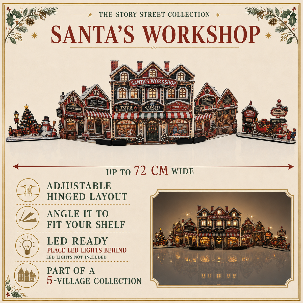 Santa’s Workshop julby – LED-förberedd tomteverkstad, upp till 72 cm