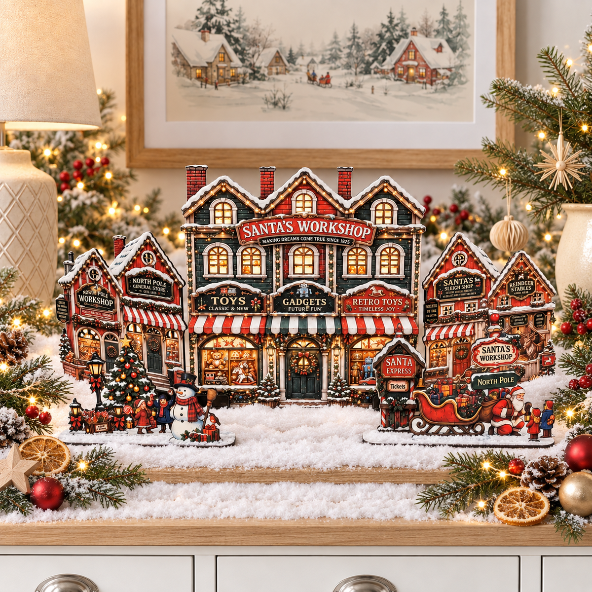 Santa’s Workshop julby – LED-förberedd tomteverkstad, upp till 72 cm