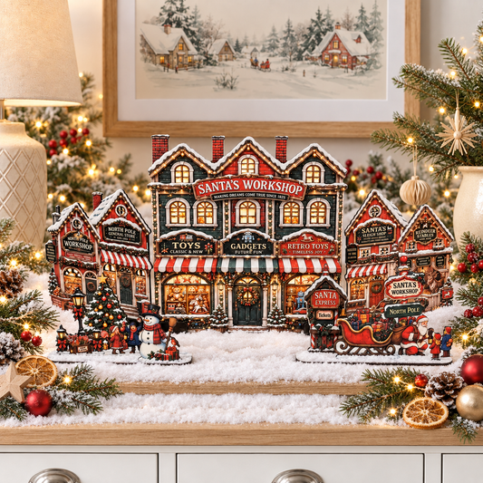 Santa’s Workshop julby – LED-förberedd tomteverkstad, upp till 72 cm