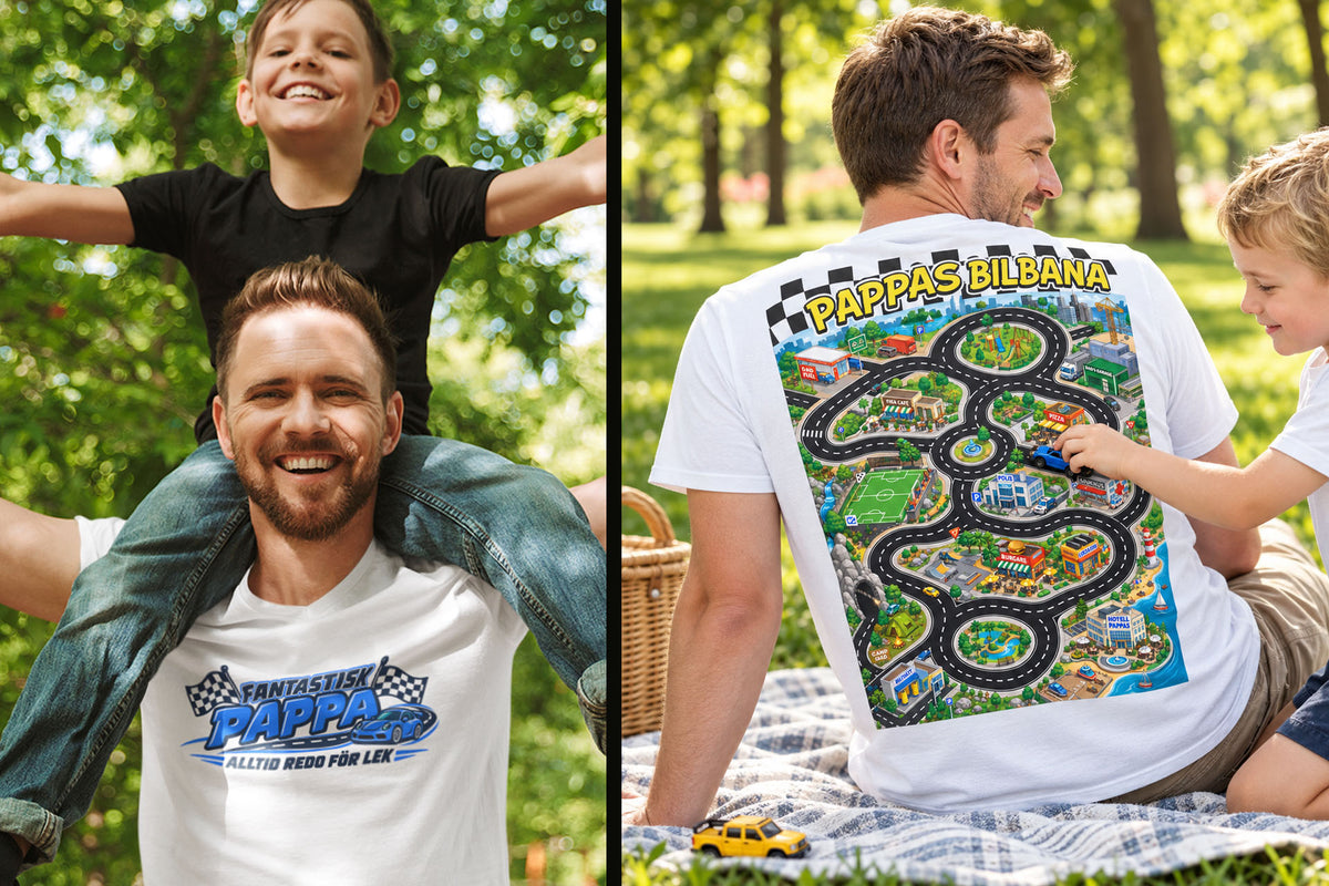 Pappas Bilbana T-shirt – Fantastisk Pappa – Tryck fram & bak – Fars dag-present