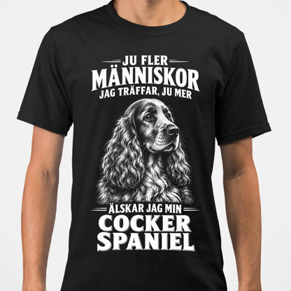 Cocker spaniel Hund T-shirt – Ju fler människor – Svart
