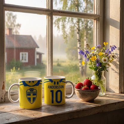 Sverige tröja stil mugg med eget namn & nummer tryck