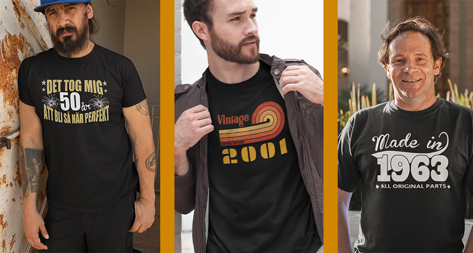 Födelse t-shirts med eget siffra, 50 år 60år dam & herr tröjor till födesedag