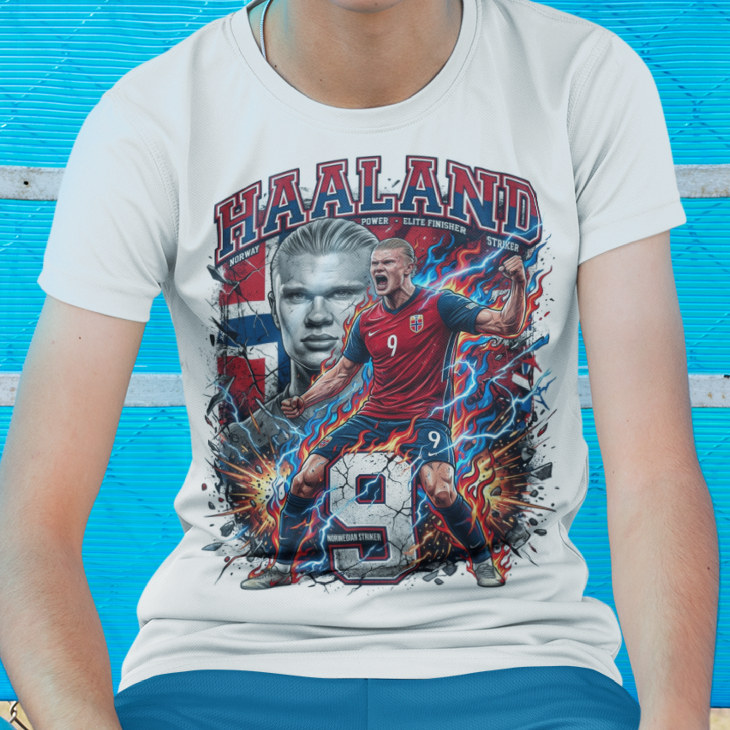 Norge Haaland 9 Landslag T-shirt – Polyester Sporttröja med tryck fram & bak