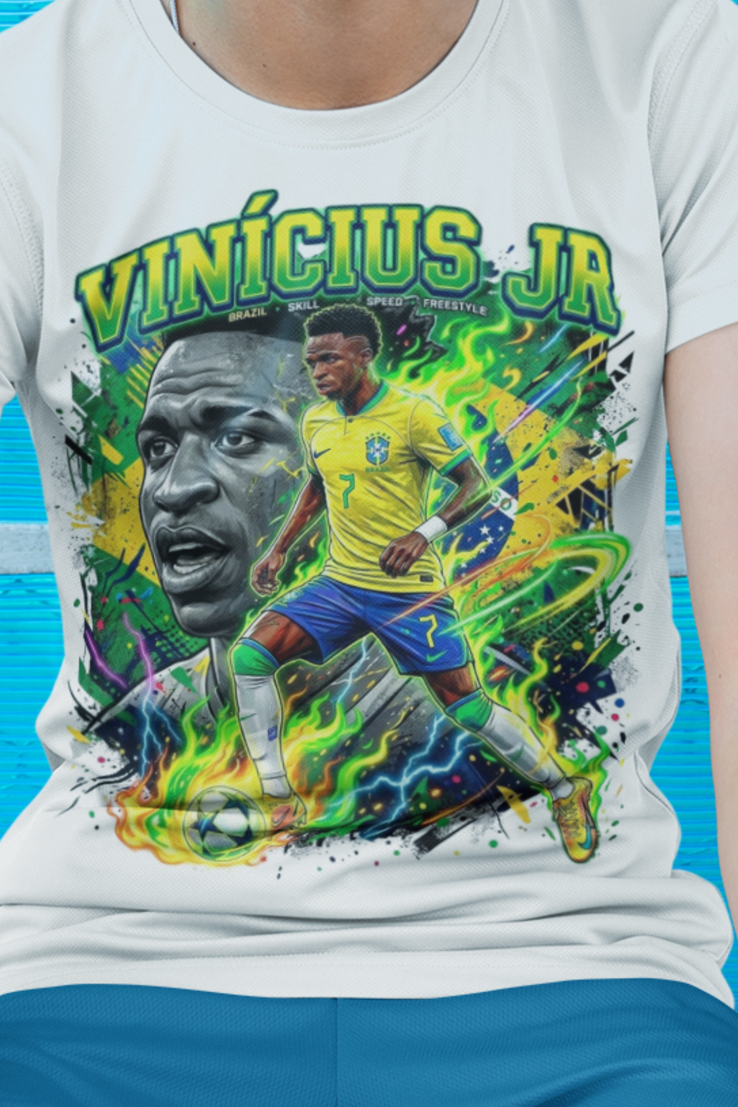 Brasilien Vinícius Jr 7 T-shirt – Polyester Sporttröja med tryck fram & bak
