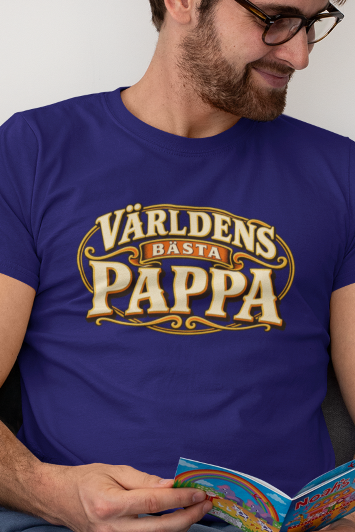 Världens bästa pappa T-shirt – Marinblå herrtröja med retrotryck logo