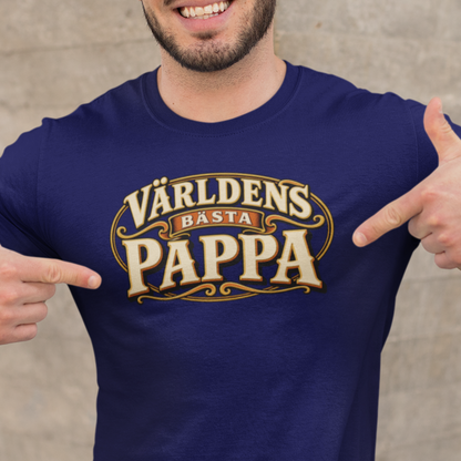 Världens bästa pappa T-shirt – Marinblå herrtröja med retrotryck logo