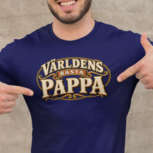Världens bästa pappa T-shirt – Marinblå herrtröja med retrotryck logo