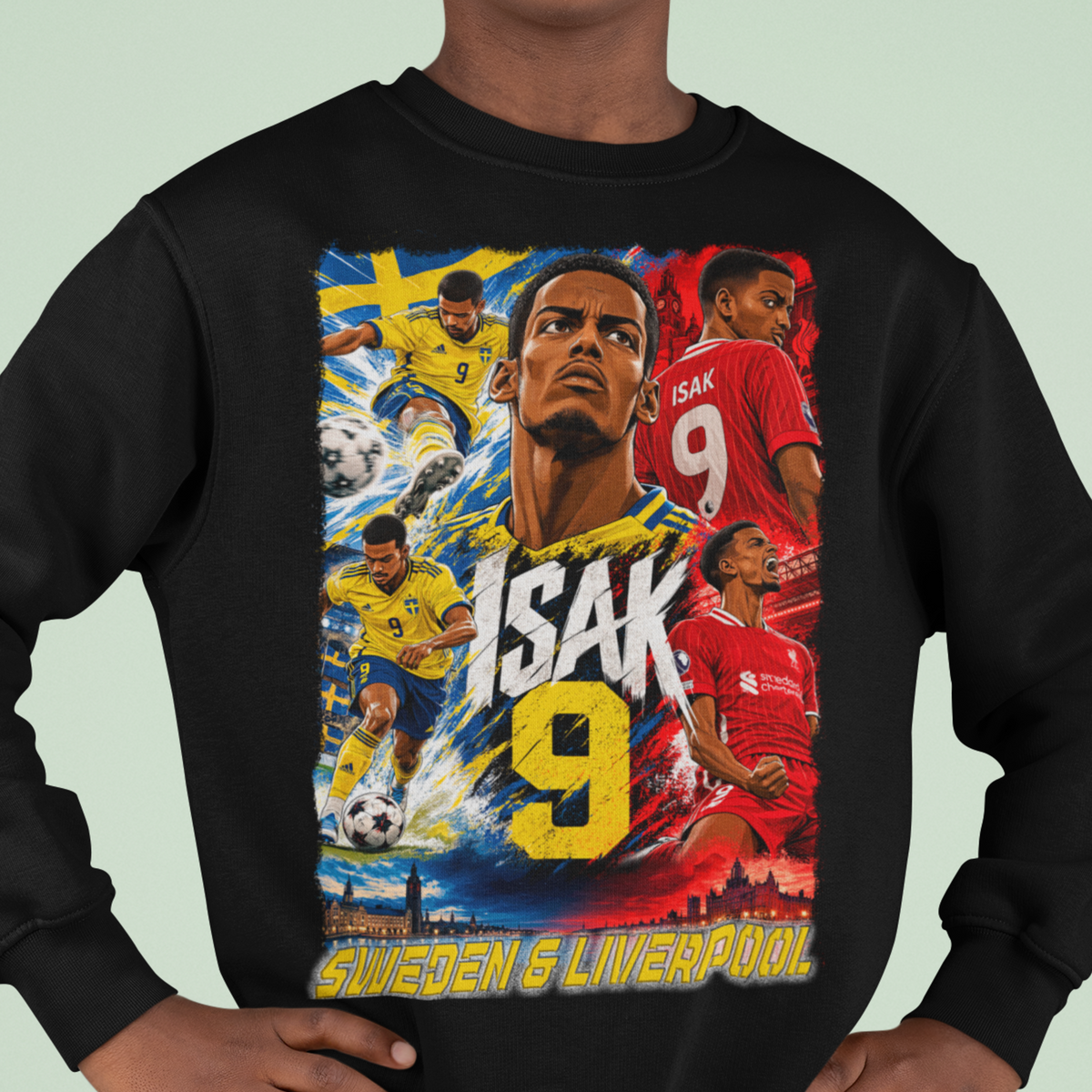 Alexander Isak Sweatshirt – Sverige & Liverpool – Svart – Barn & Vuxen