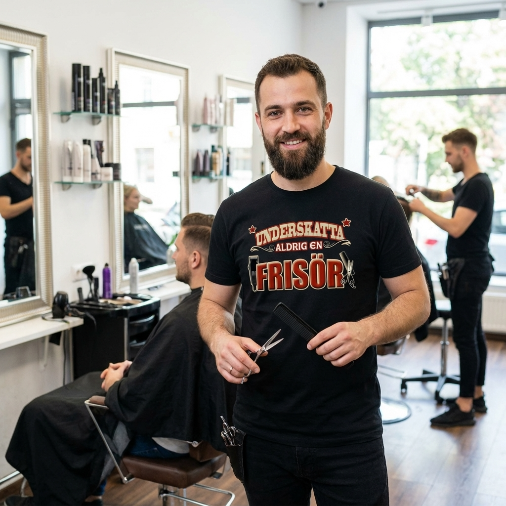 Yrkes T-shirt  - Underskatta aldrig en Frisor