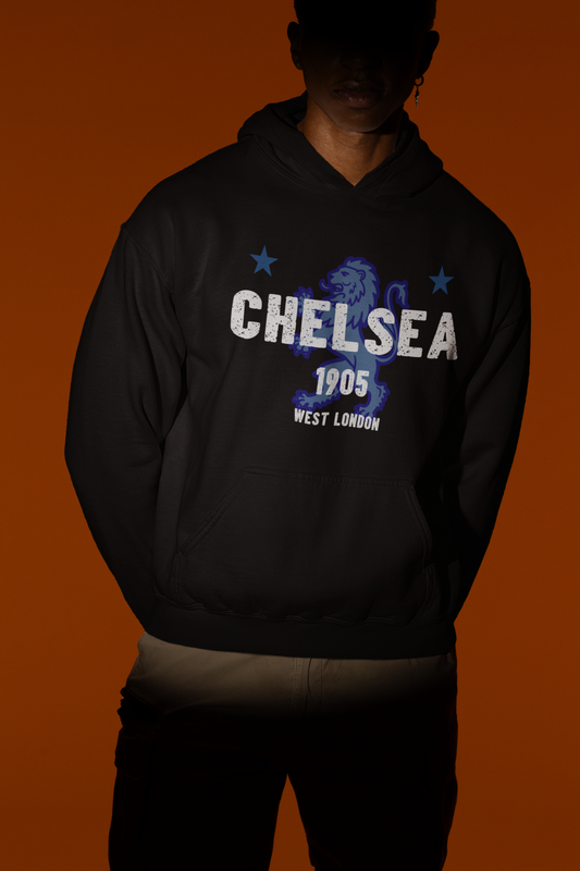 Chelsea Supporter Huvtröja – Vintage West London-inspirerad Hoodie – Svart