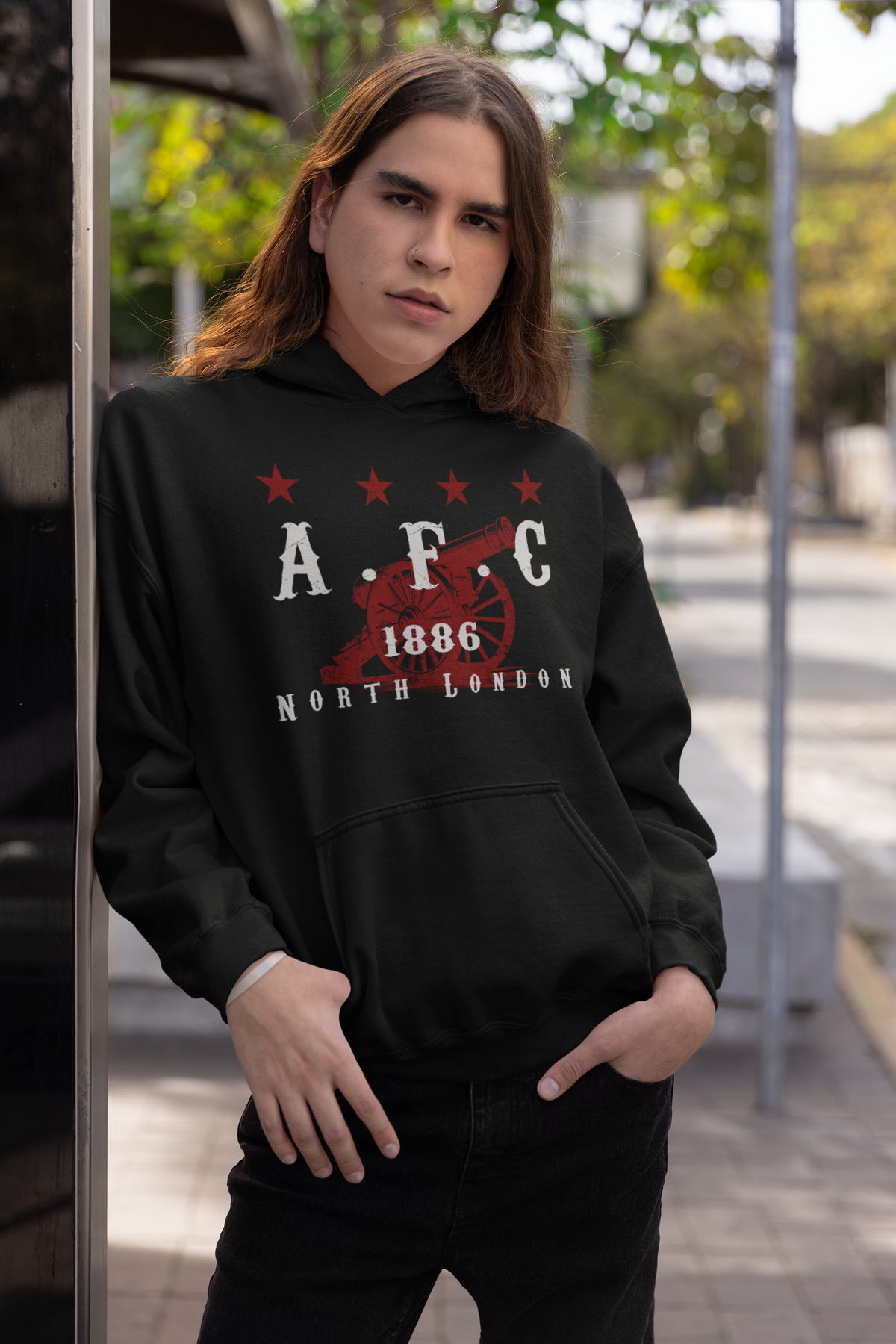 Gunners supporter huvtröja – Vintage Arsenal-inspirerad Hoodie – Svart Barn & Vuxen