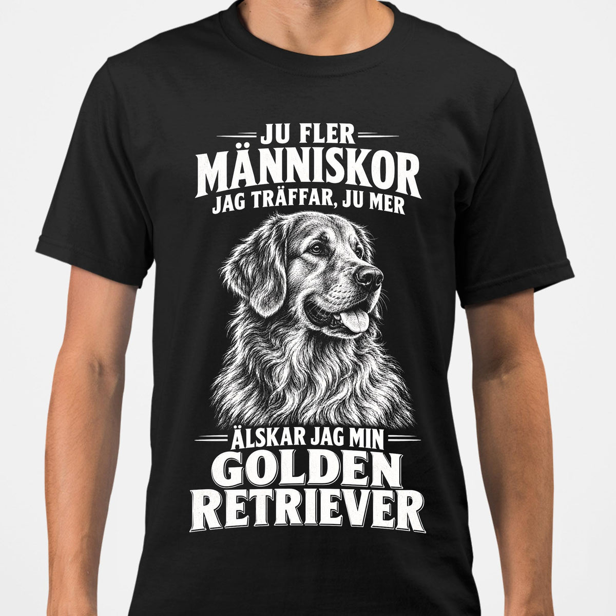 Golden retriever Hund T-shirt – Ju fler människor – Svart