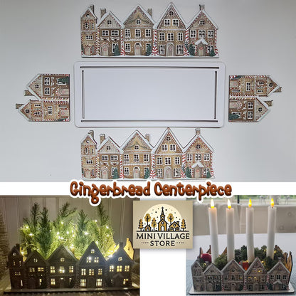 Pepparkakshus bordsdekoration Juligt centerpiece, utskurna fönster för LED-ljus