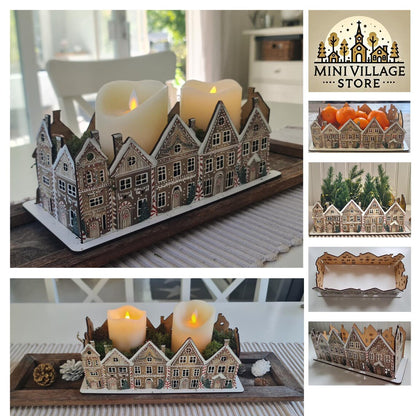 Pepparkakshus bordsdekoration Juligt centerpiece, utskurna fönster för LED-ljus