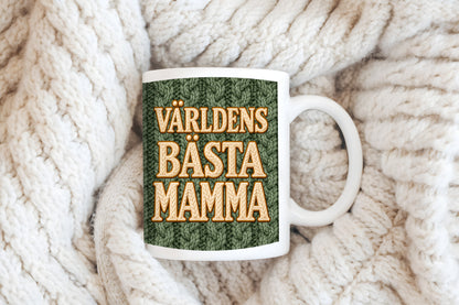 Världens bästa Mamma – Mugg med olivgrönt stickat motiv, 11 oz | Cosy Moments