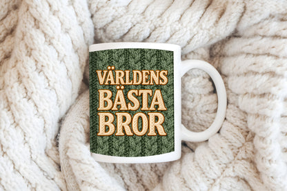 Världens bästa Bror – Mugg med olivgrönt stickat motiv, 11 oz | Cosy Moments