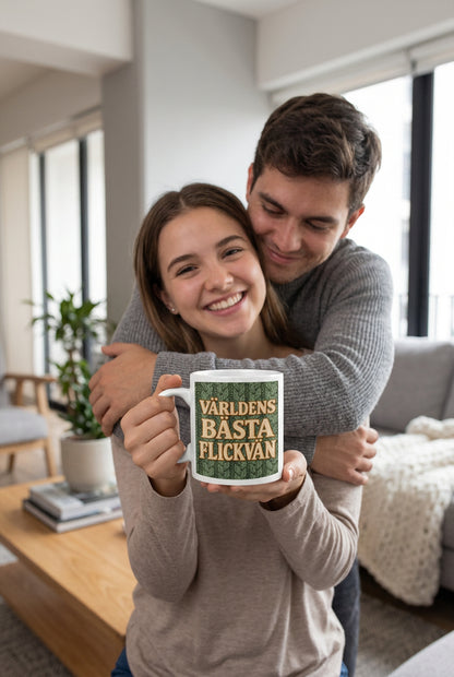 Världens bästa Flickvän – Mugg med olivgrönt stickat motiv, 11 oz | Cosy Moments
