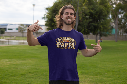 Världens bästa pappa T-shirt – Marinblå herrtröja med retrotryck logo