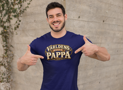 Världens bästa pappa T-shirt – Marinblå herrtröja med retrotryck logo