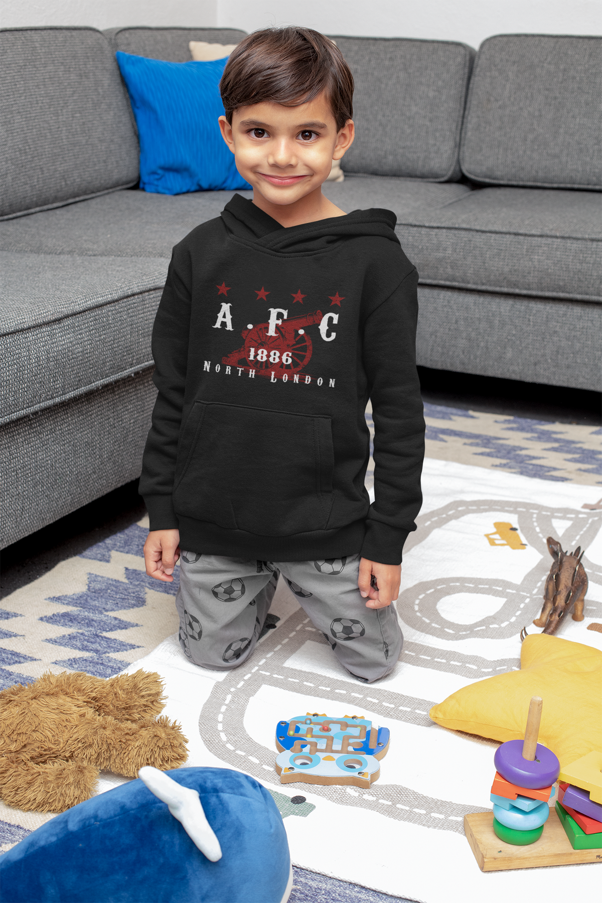 Gunners supporter huvtröja – Vintage Arsenal-inspirerad Hoodie – Svart Barn & Vuxen