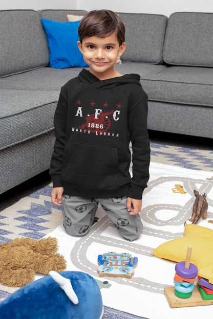 Gunners supporter huvtröja – Vintage Arsenal-inspirerad Hoodie – Svart Barn & Vuxen