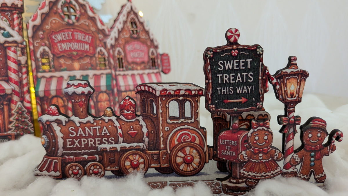 Gingerbread Story Street julby – LED-förberedd pepparkaksby, upp till 72 cm